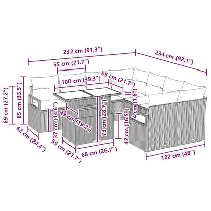 Gartensofa-set 9 stk. 8-Sitzanzahl Schwarz Poly-Rattan