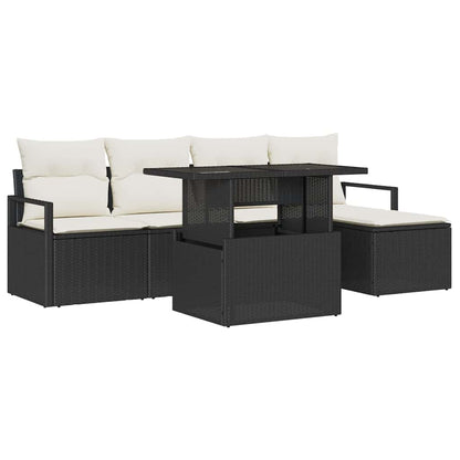 Gartensofa-set 6 stk. Schwarz und Creme Poly-Rattan