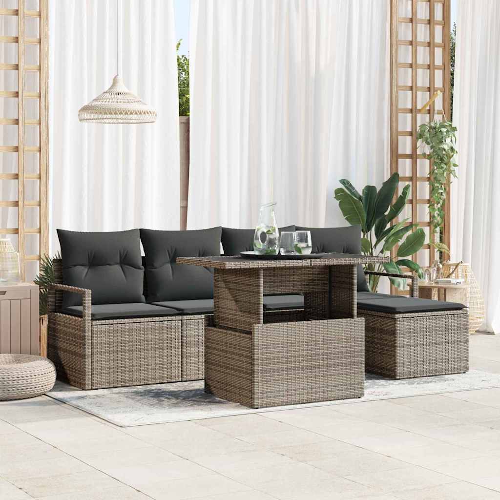 Gartensofa-set 6 stk. Grau Poly-Rattan
