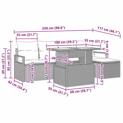 Gartensofa-set 6 stk. Schwarz Poly-Rattan
