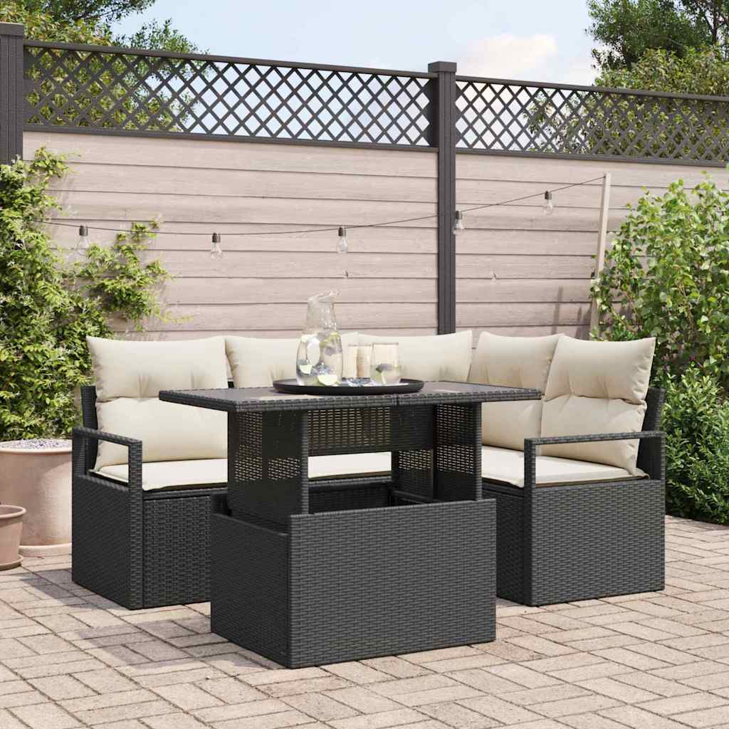 Gartensofa-set 5 stk. 4-Sitzanzahl Schwarz und Creme