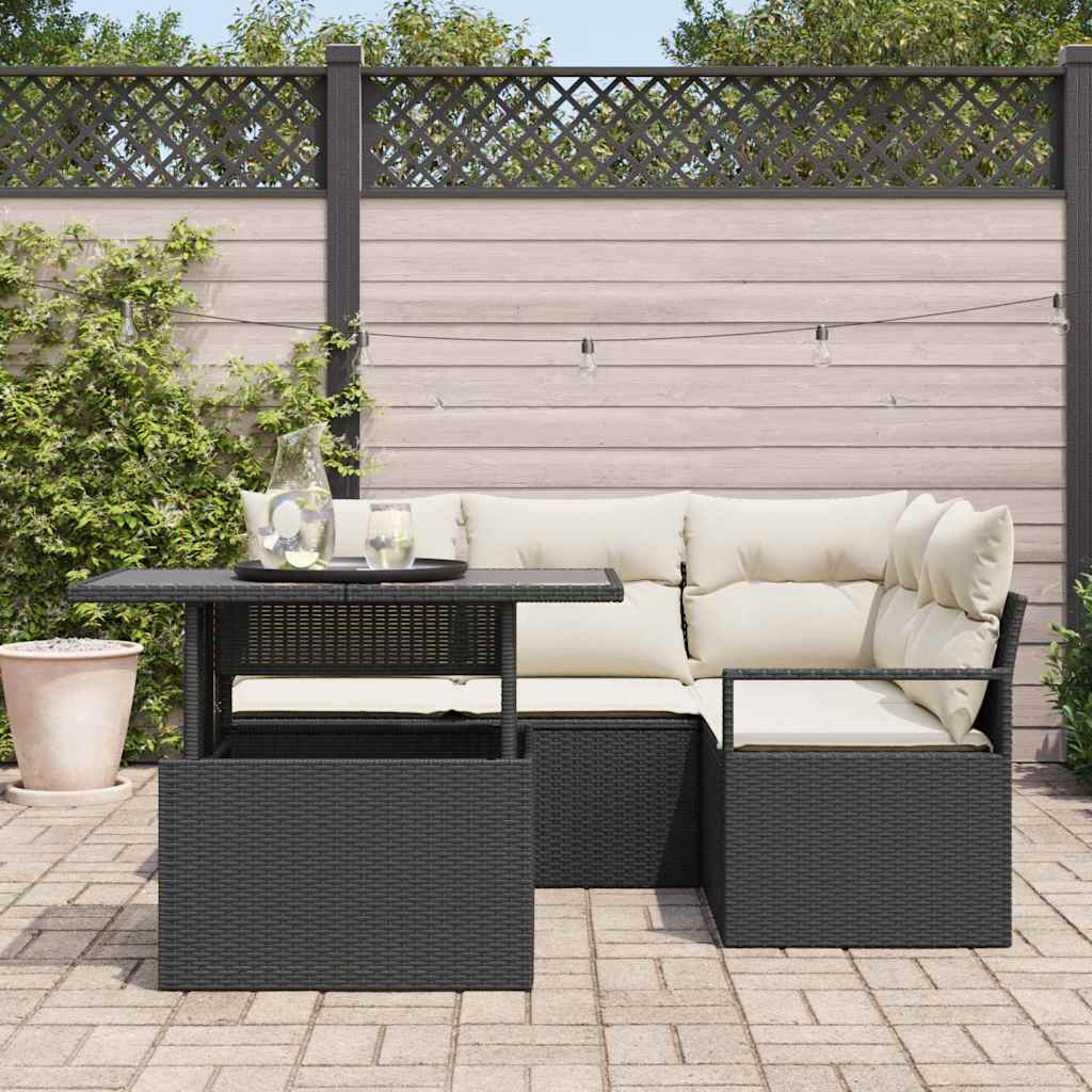 Gartensofa-set 5 stk. 4-Sitzanzahl Schwarz und Creme