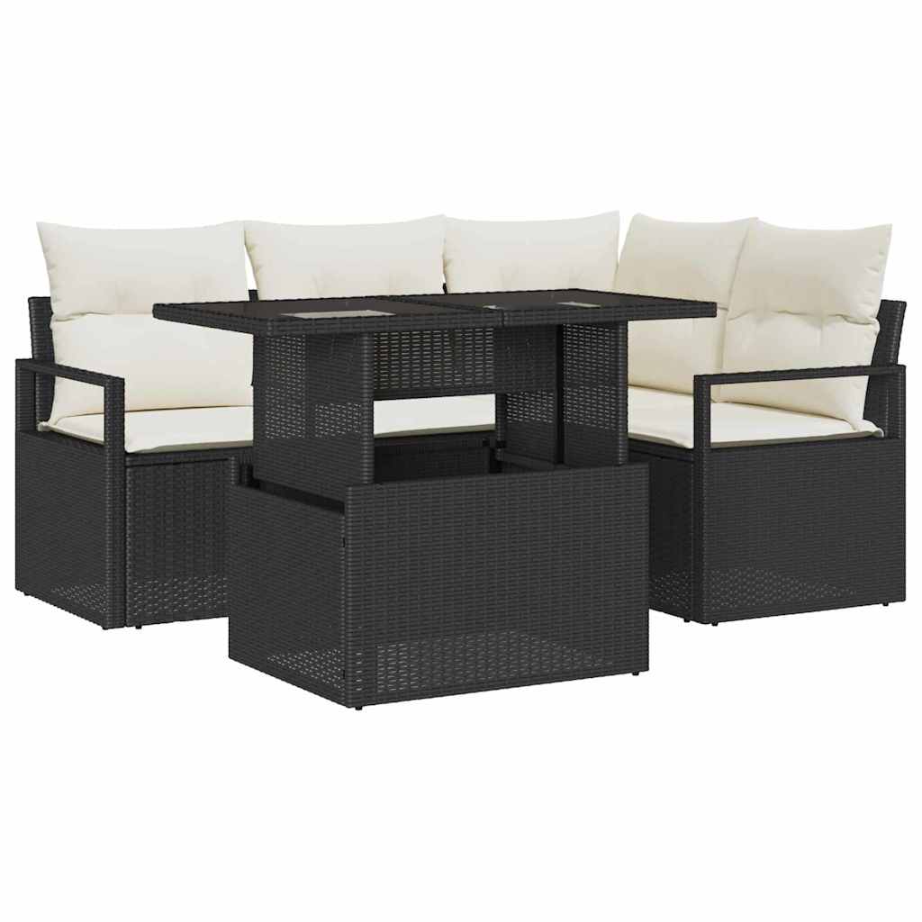 Gartensofa-set 5 stk. 4-Sitzanzahl Schwarz und Creme