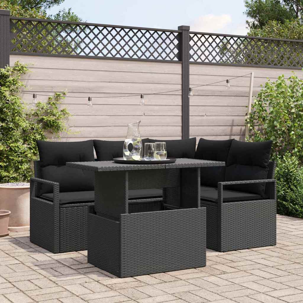 Gartensofa-set 5 stk. 4-Sitzanzahl Schwarz Poly-Rattan
