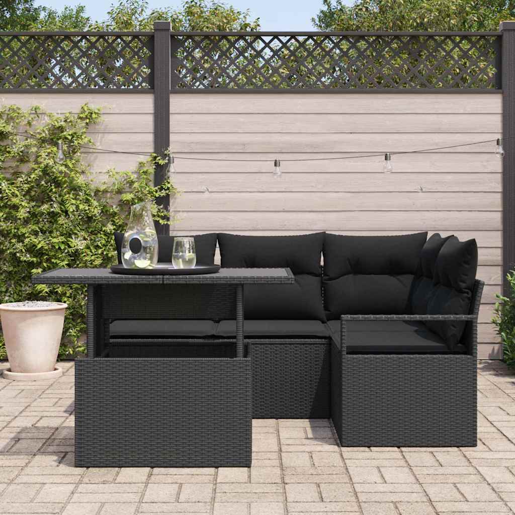 Gartensofa-set 5 stk. 4-Sitzanzahl Schwarz Poly-Rattan