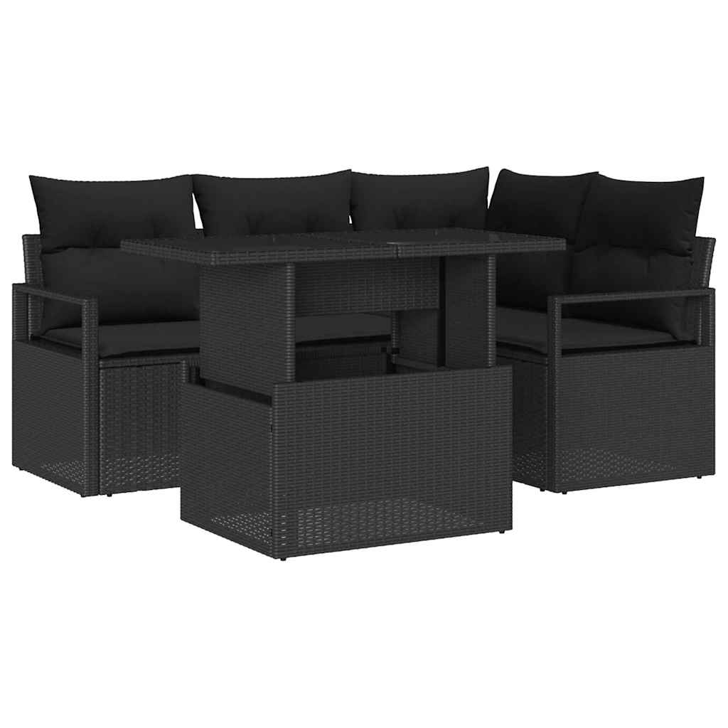 Gartensofa-set 5 stk. 4-Sitzanzahl Schwarz Poly-Rattan