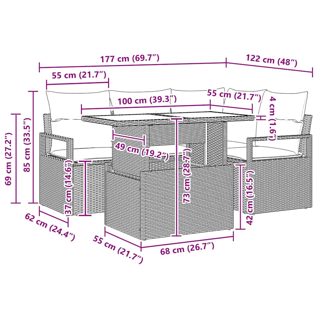Gartensofa-set 5 stk. 4-Sitzanzahl Schwarz Poly-Rattan