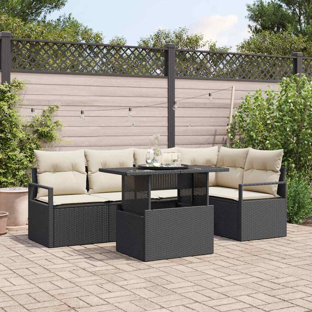 Gartensofa-set 6 stk. 5-Sitzanzahl Schwarz und Creme