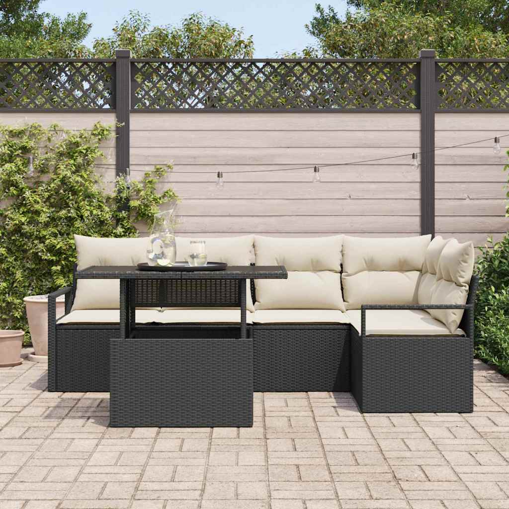 Gartensofa-set 6 stk. 5-Sitzanzahl Schwarz und Creme