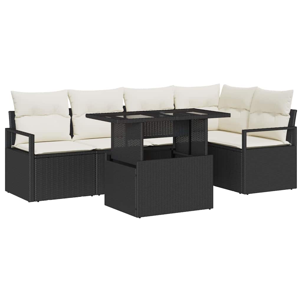 Gartensofa-set 6 stk. 5-Sitzanzahl Schwarz und Creme