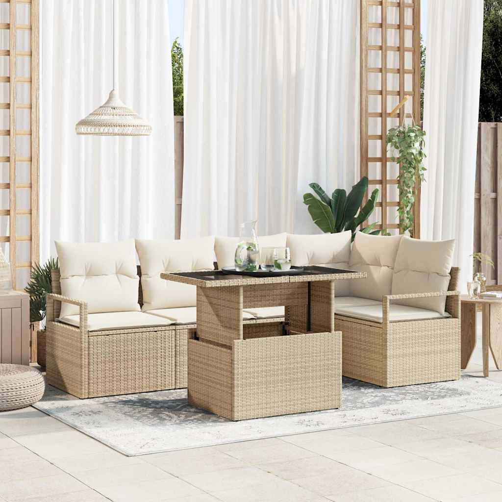 Gartensofa-set 6 stk. 5-Sitzanzahl Beige und Creme Poly-Rattan