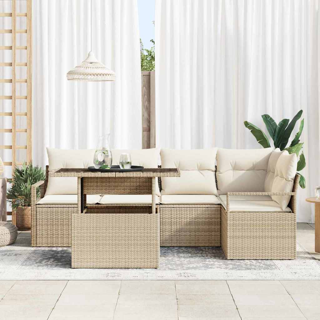 Gartensofa-set 6 stk. 5-Sitzanzahl Beige und Creme Poly-Rattan