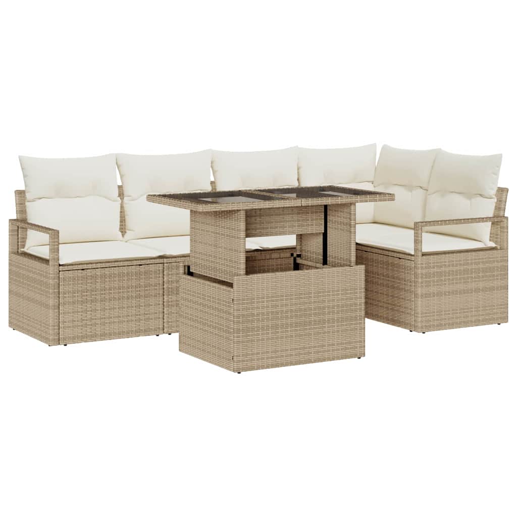 Gartensofa-set 6 stk. 5-Sitzanzahl Beige und Creme Poly-Rattan