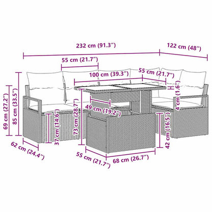 Gartensofa-set 6 stk. 5-Sitzanzahl Schwarz Poly-Rattan