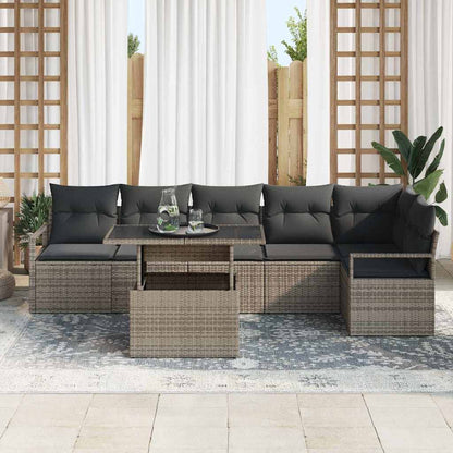 Gartensofa-set 7 stk. Grau Poly-Rattan