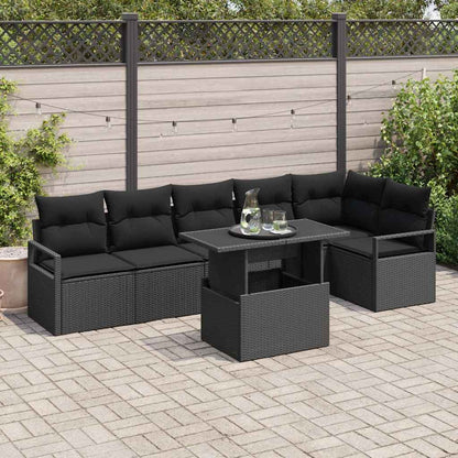 Gartensofa-set 7 stk. Schwarz Poly-Rattan