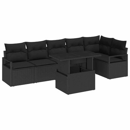 Gartensofa-set 7 stk. Schwarz Poly-Rattan