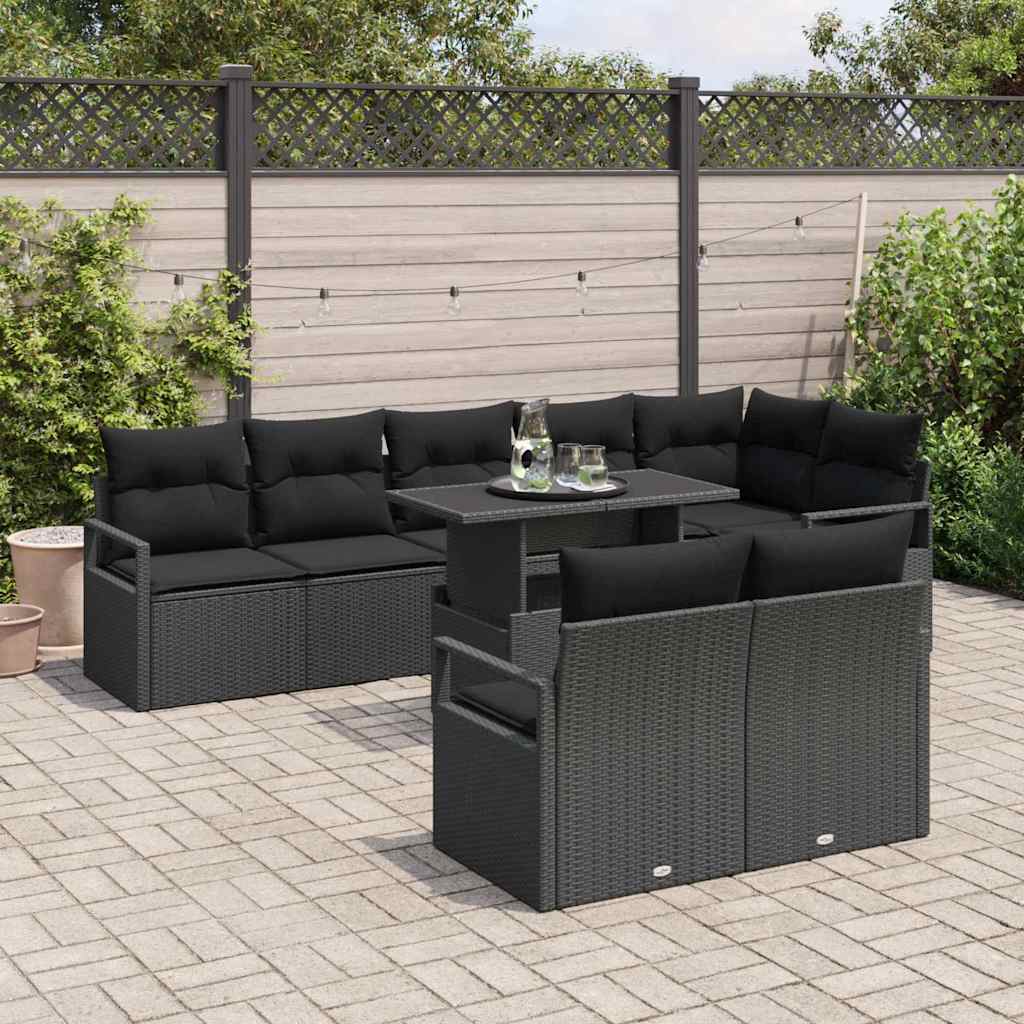Gartensofa-set 9 stk. 8-Sitzanzahl Schwarz Poly-Rattan