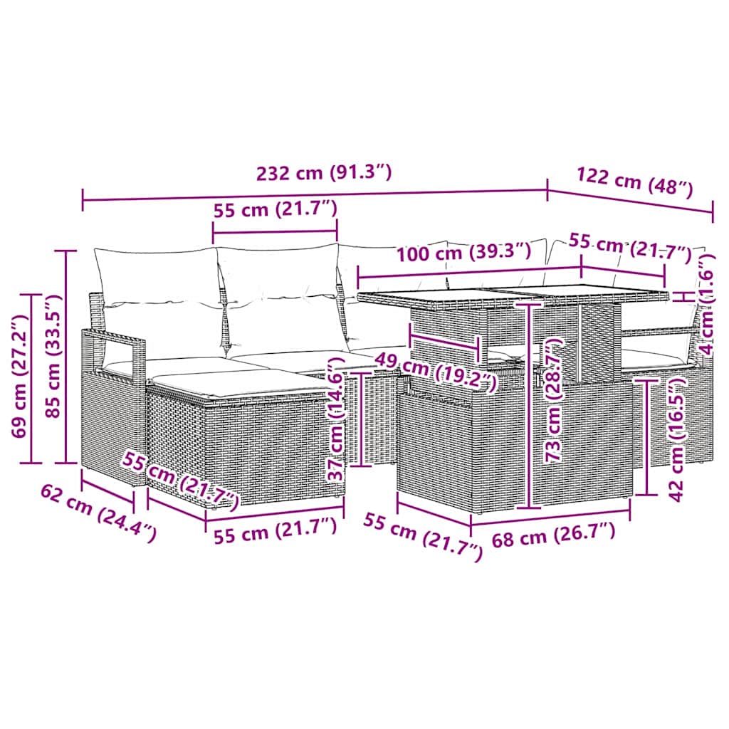 Gartensofa-set 7 stk. Schwarz Poly-Rattan