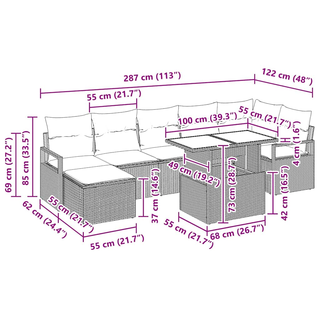 Gartensofa-set 8 stk. Grau Poly-Rattan