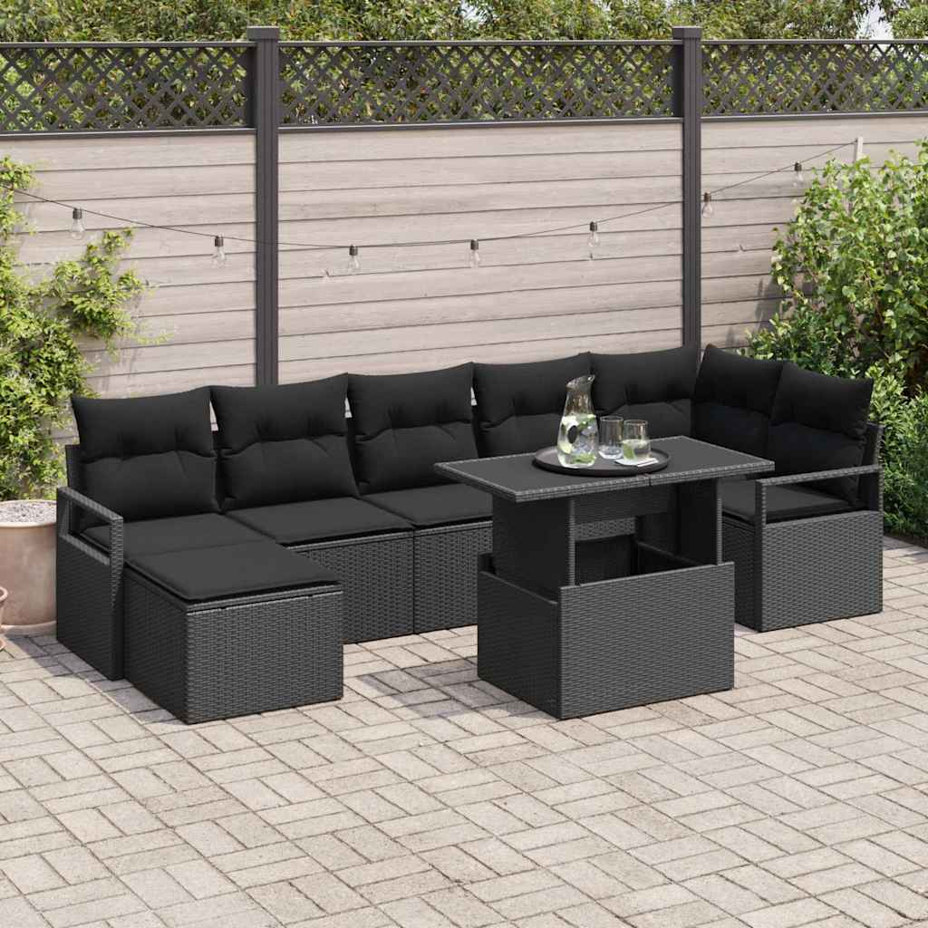 Gartensofa-set 8 stk. Schwarz Poly-Rattan