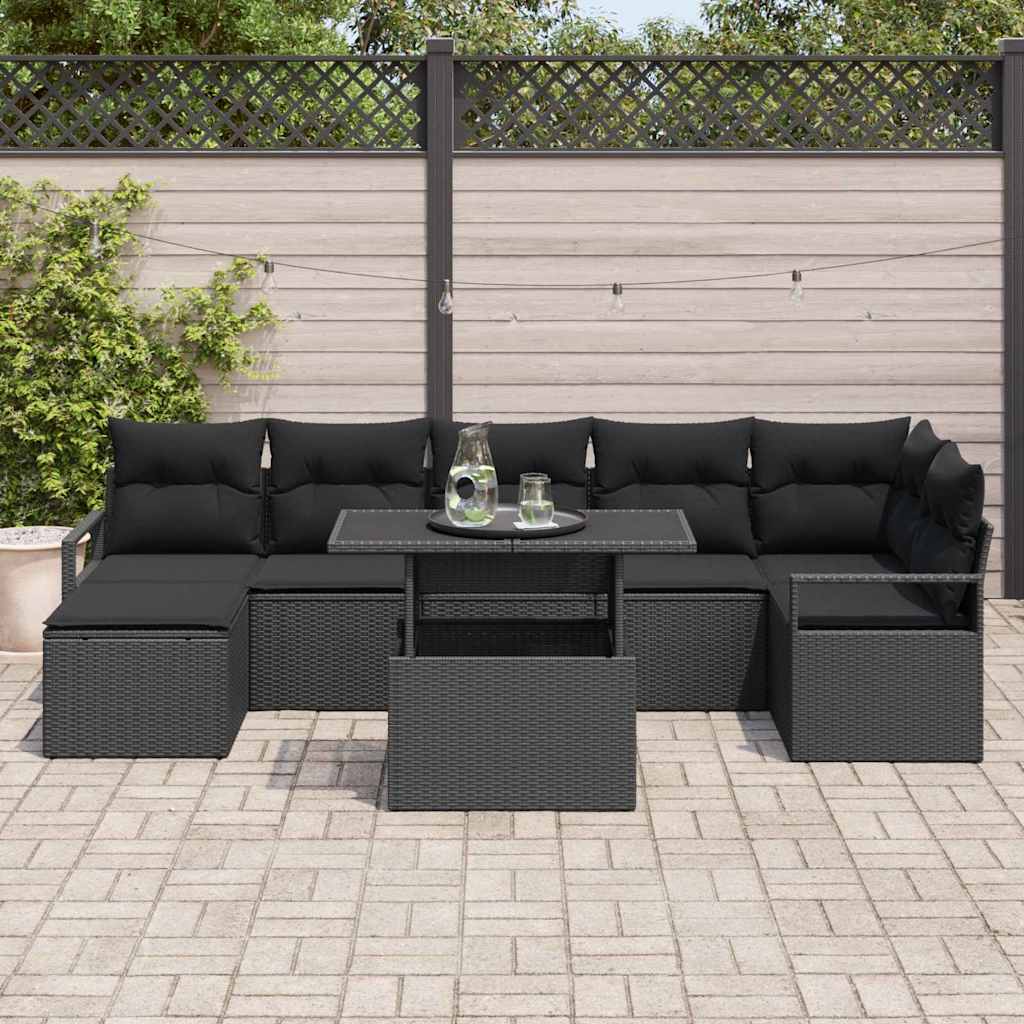 Gartensofa-set 8 stk. Schwarz Poly-Rattan