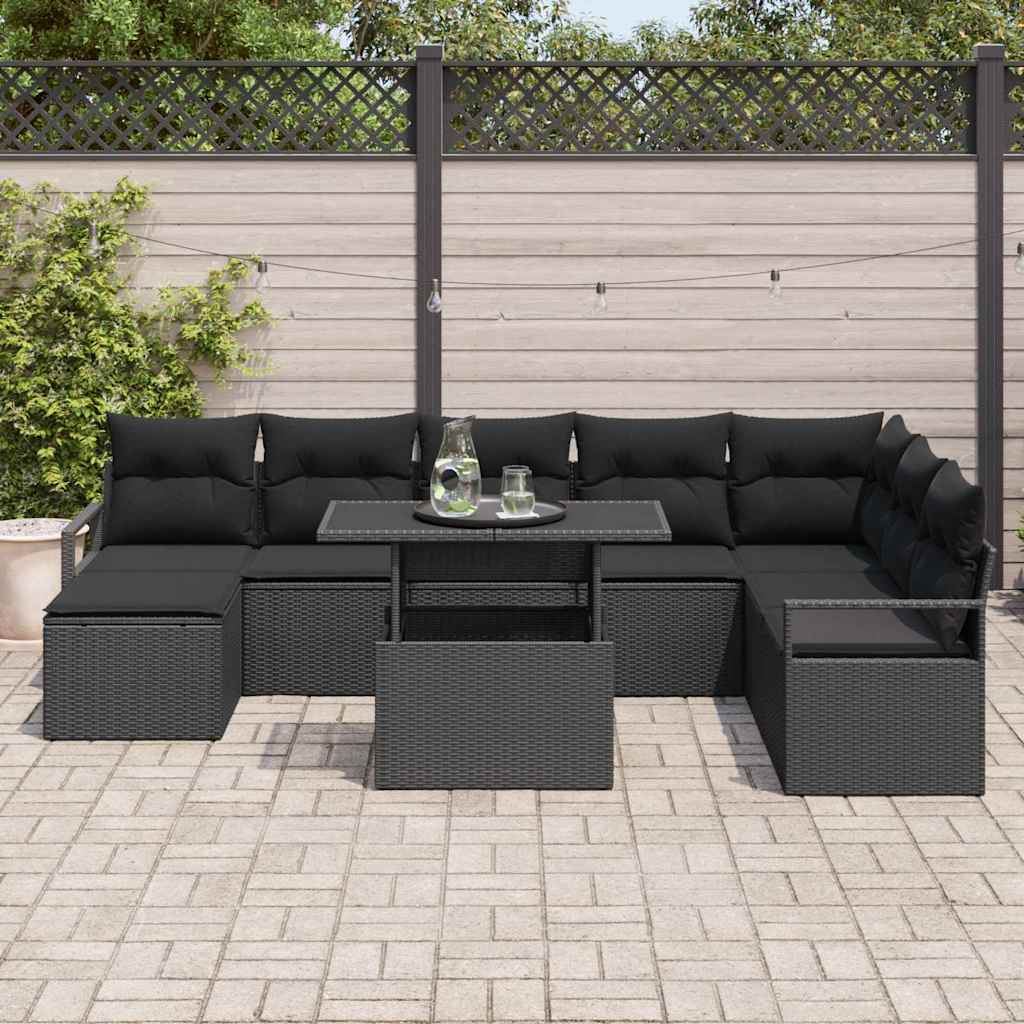 Gartensofa-set 9 stk. Schwarz Poly-Rattan