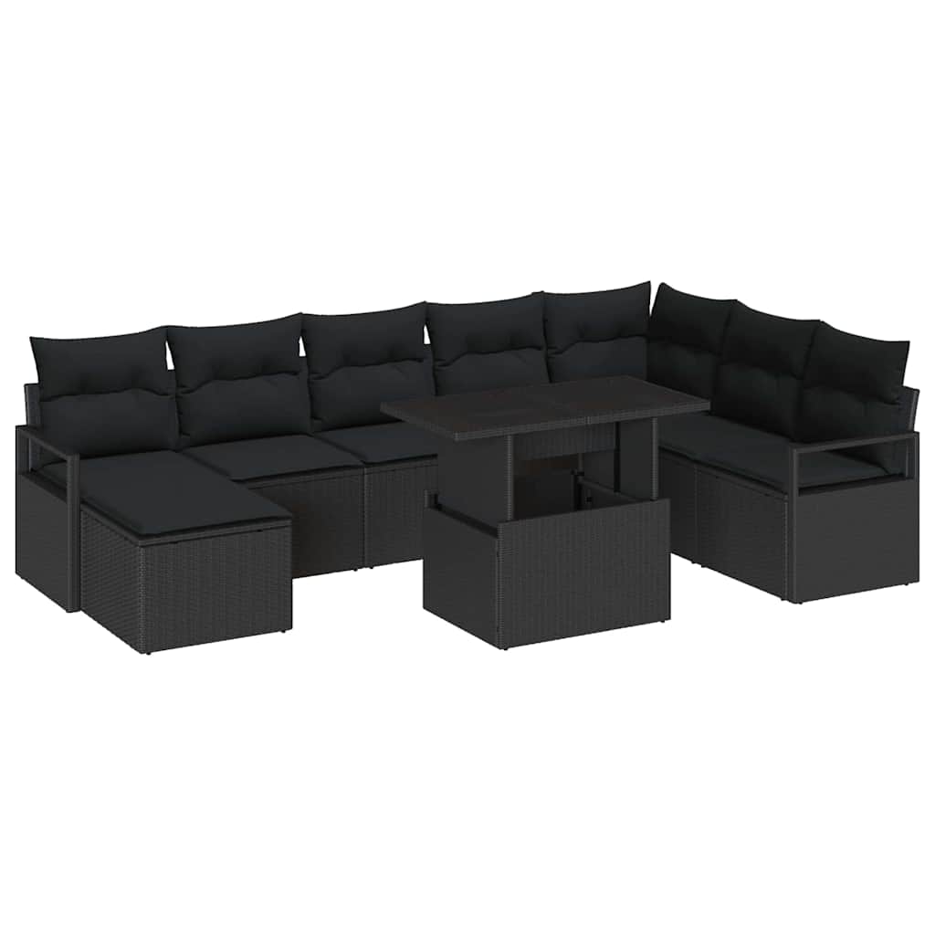 Gartensofa-set 9 stk. Schwarz Poly-Rattan