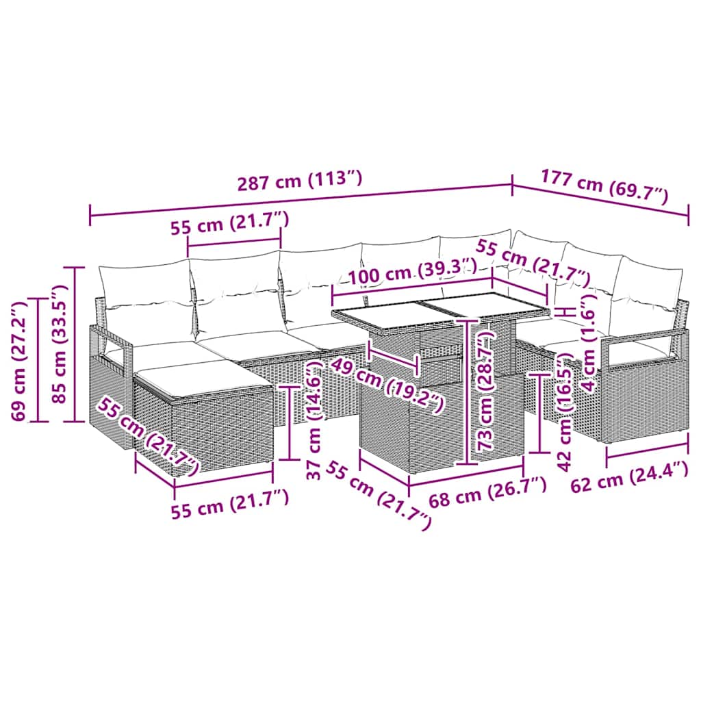 Gartensofa-set 9 stk. Schwarz Poly-Rattan