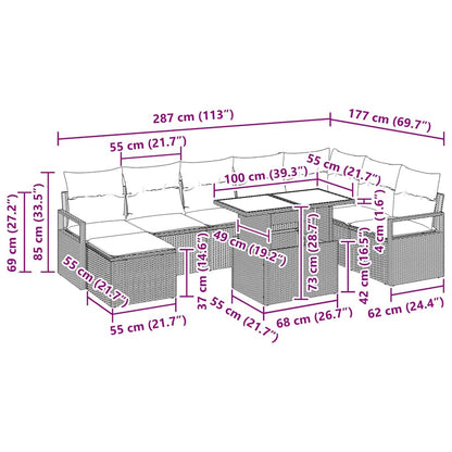 Gartensofa-set 9 stk. Schwarz Poly-Rattan