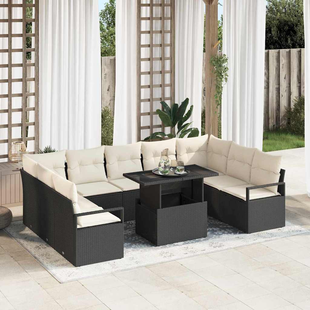 Gartensofa-set 10 stk. 9-Sitzanzahl Schwarz und Creme