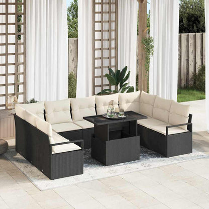 Gartensofa-set 10 stk. 9-Sitzanzahl Schwarz und Creme