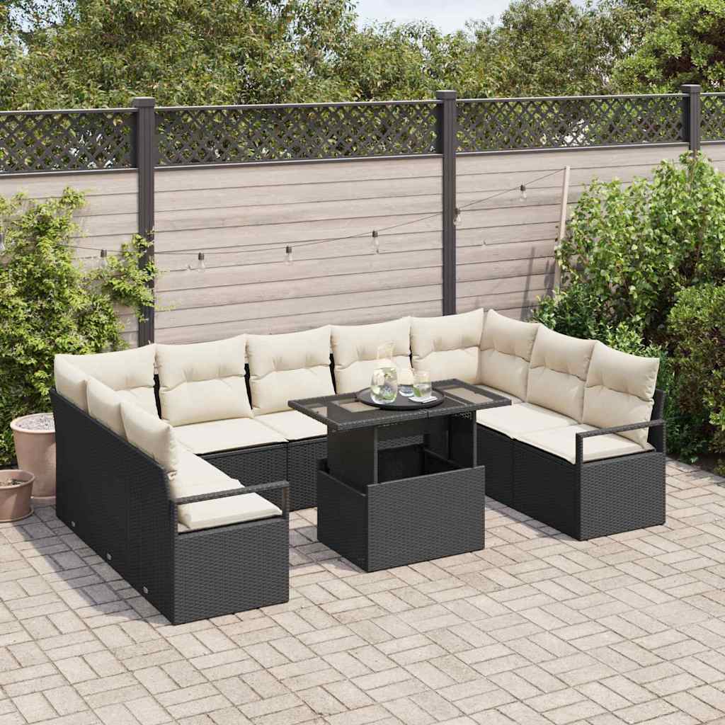 Gartensofa-set 10 stk. 9-Sitzanzahl Schwarz und Creme
