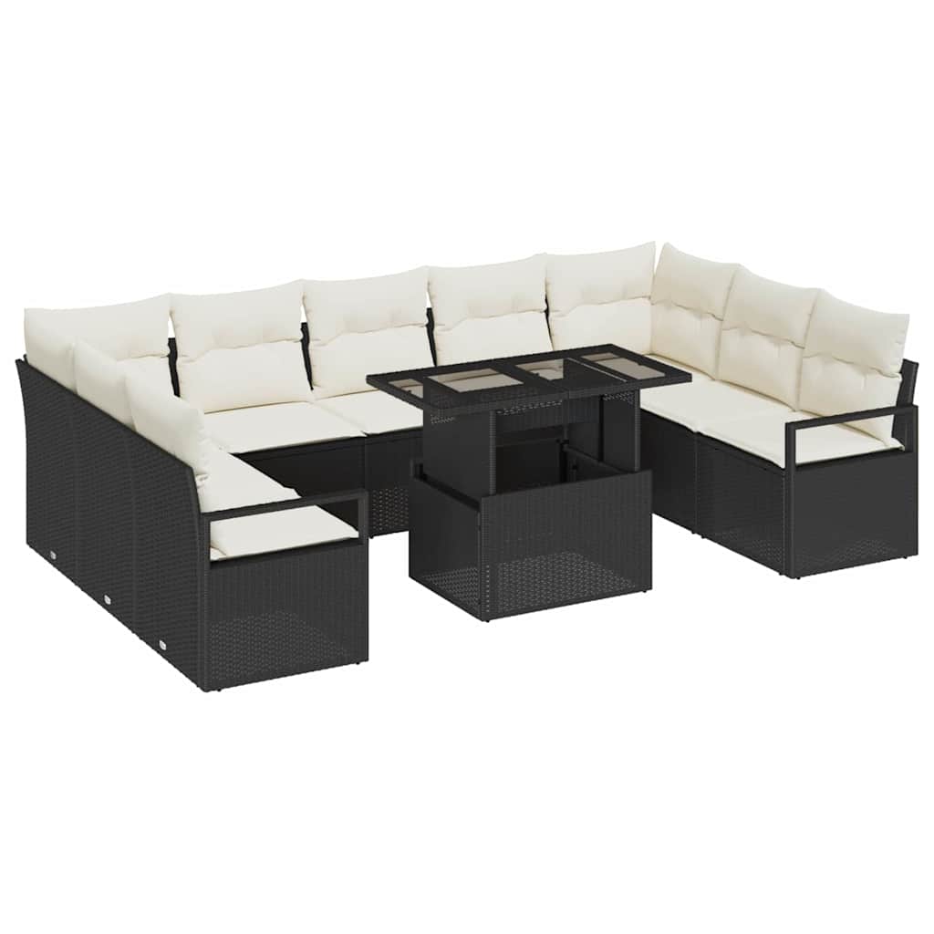 Gartensofa-set 10 stk. 9-Sitzanzahl Schwarz und Creme