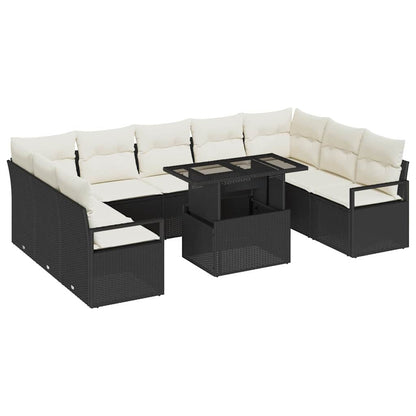 Gartensofa-set 10 stk. 9-Sitzanzahl Schwarz und Creme