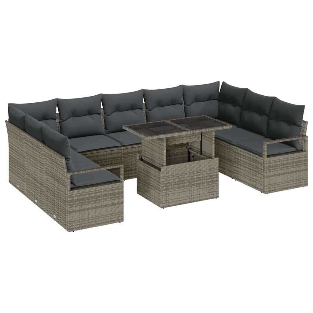 Garten-Sofa-Set mit Kissen 10 pcs Grau Poly-Rattan