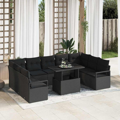 Gartensofa-set 10 stk. 9-Sitzanzahl Schwarz Poly-Rattan