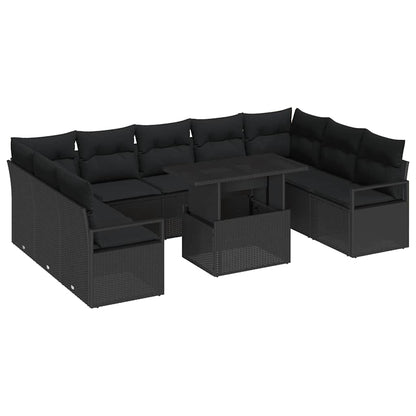 Gartensofa-set 10 stk. 9-Sitzanzahl Schwarz Poly-Rattan