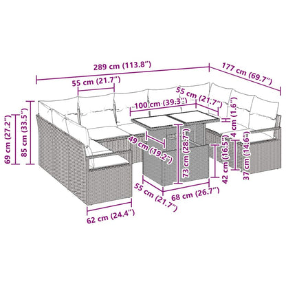 Gartensofa-set 10 stk. 9-Sitzanzahl Schwarz Poly-Rattan