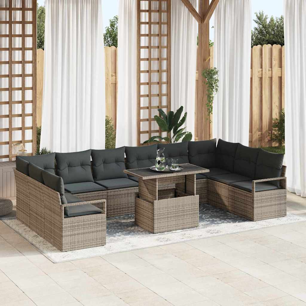 Gartensofa-set 11 stk. 10-Sitzanzahl Grau Poly-Rattan