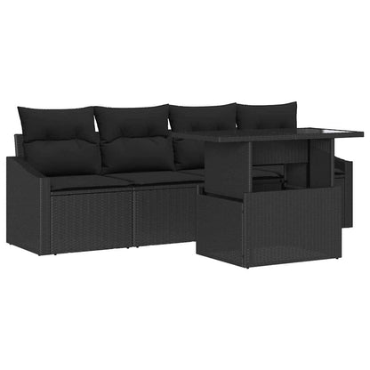 Gartensofa-set 5 stk. Schwarz Poly-Rattan