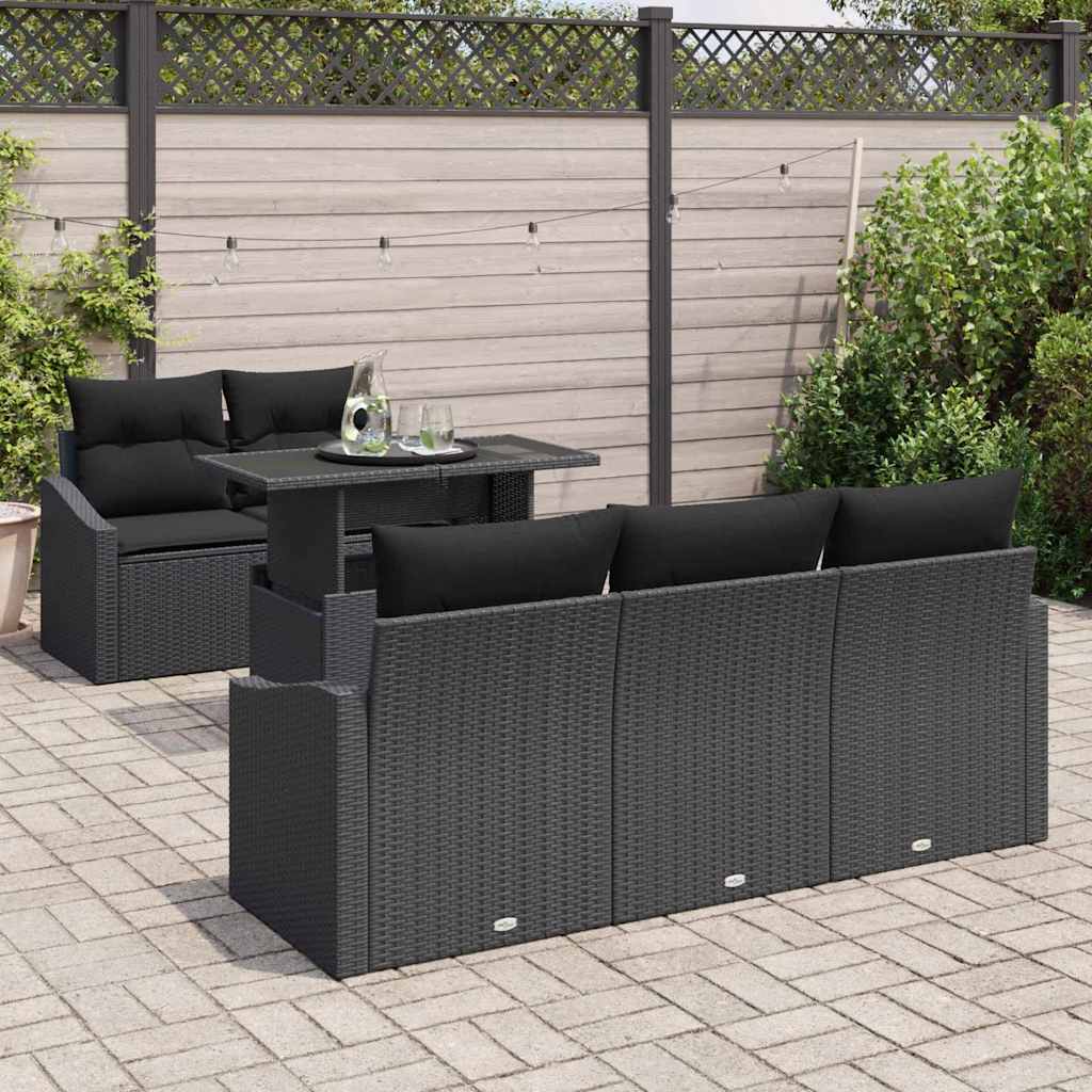 Gartensofa-set 6 stk. Schwarz Poly-Rattan