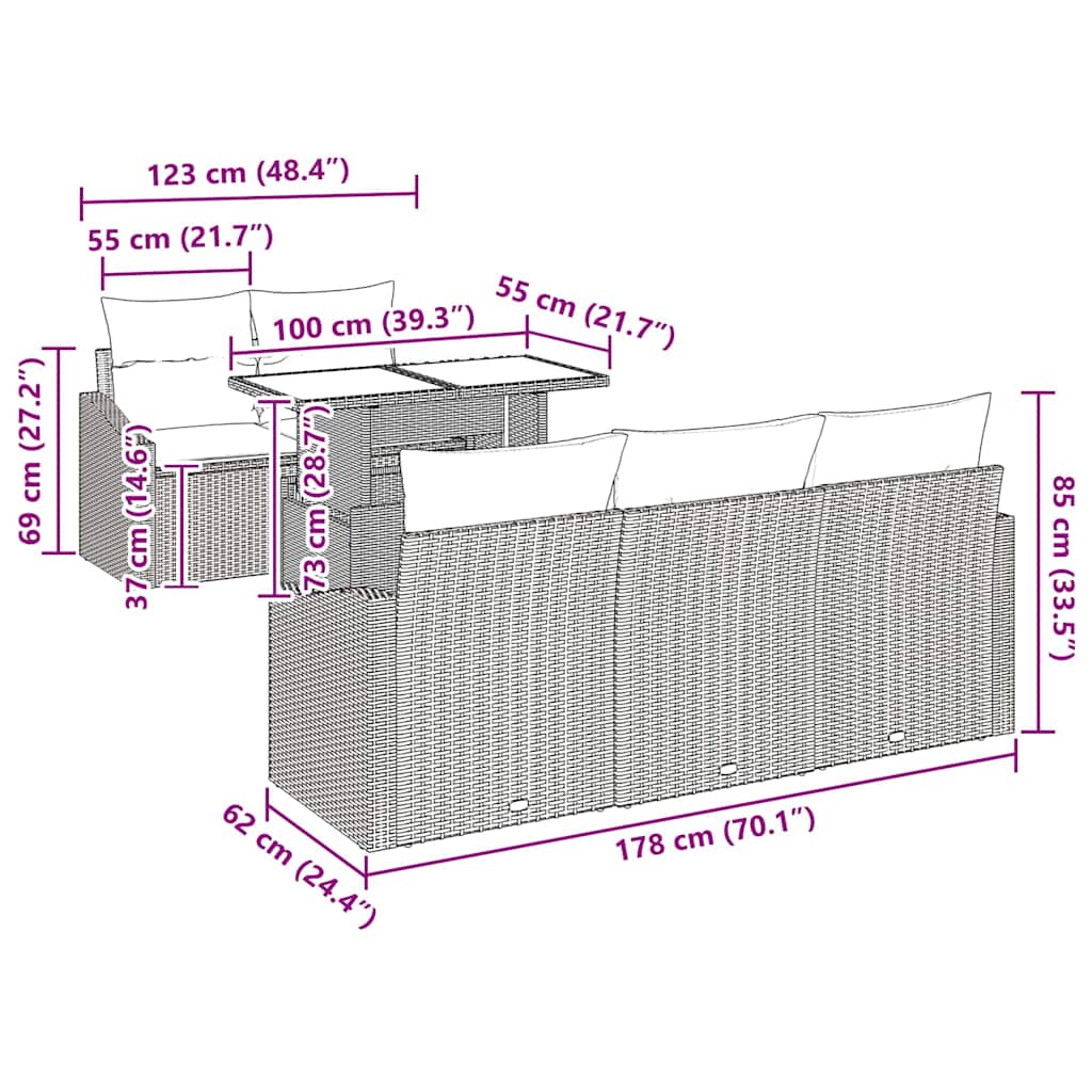 Gartensofa-set 6 stk. Schwarz Poly-Rattan