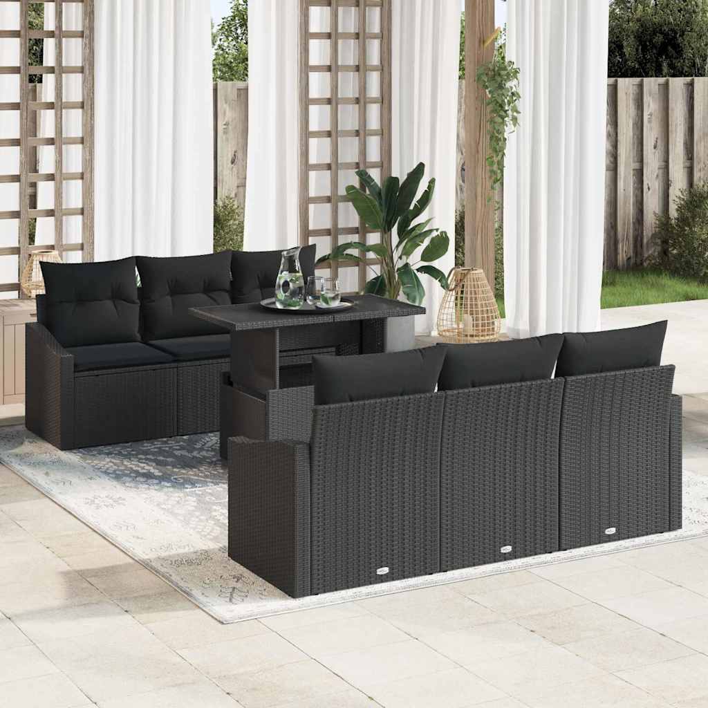 Gartensofa-set 7 stk. Schwarz Poly-Rattan