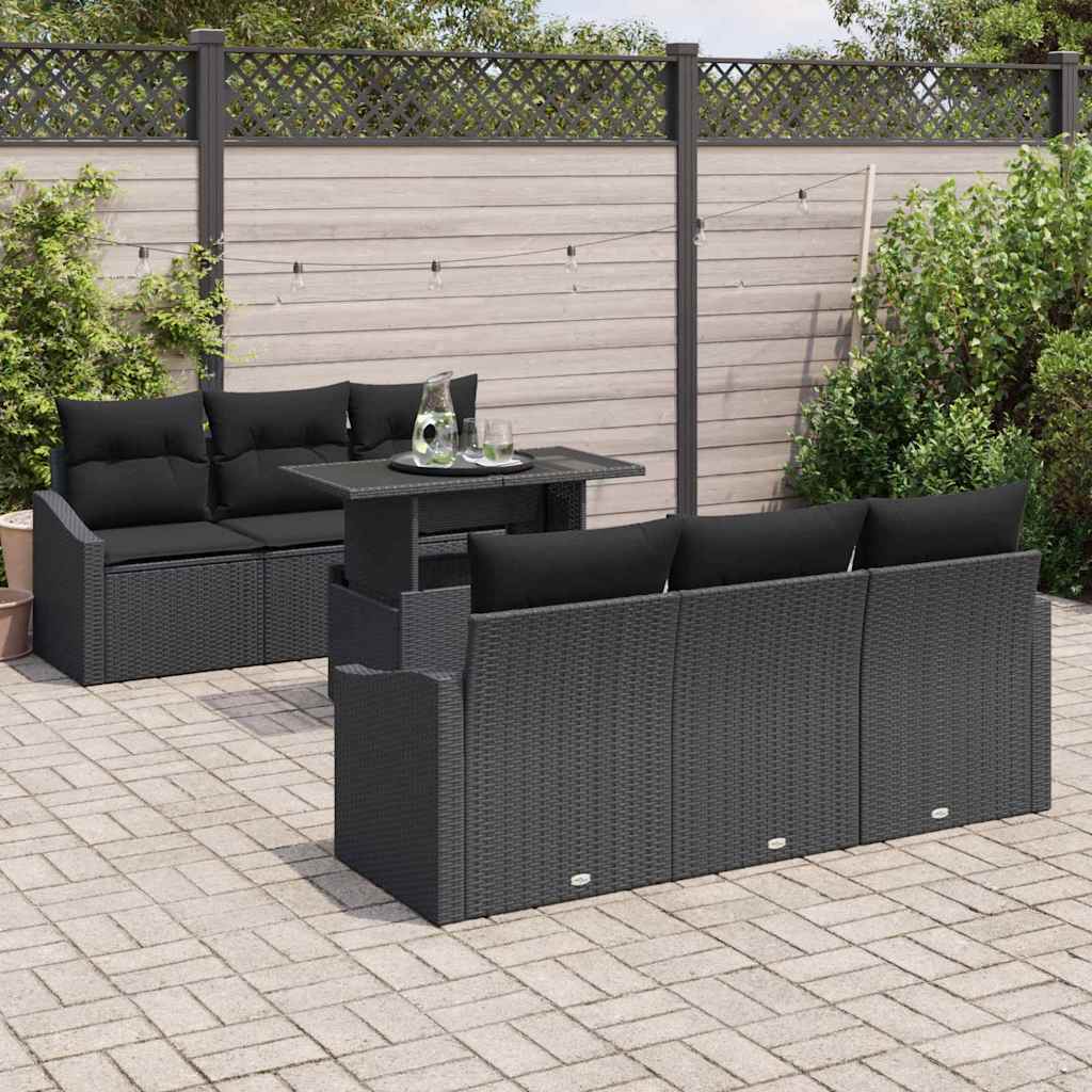 Gartensofa-set 7 stk. Schwarz Poly-Rattan