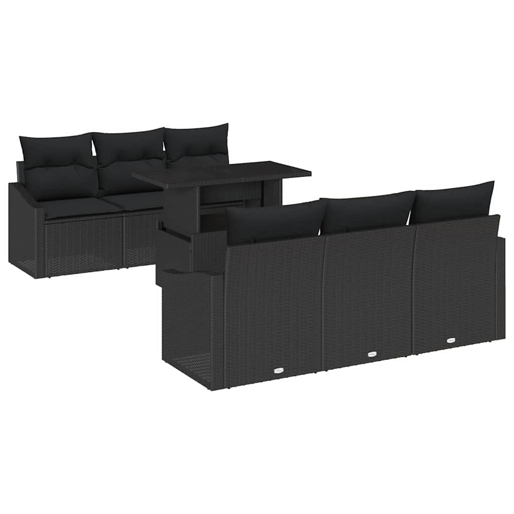 Gartensofa-set 7 stk. Schwarz Poly-Rattan
