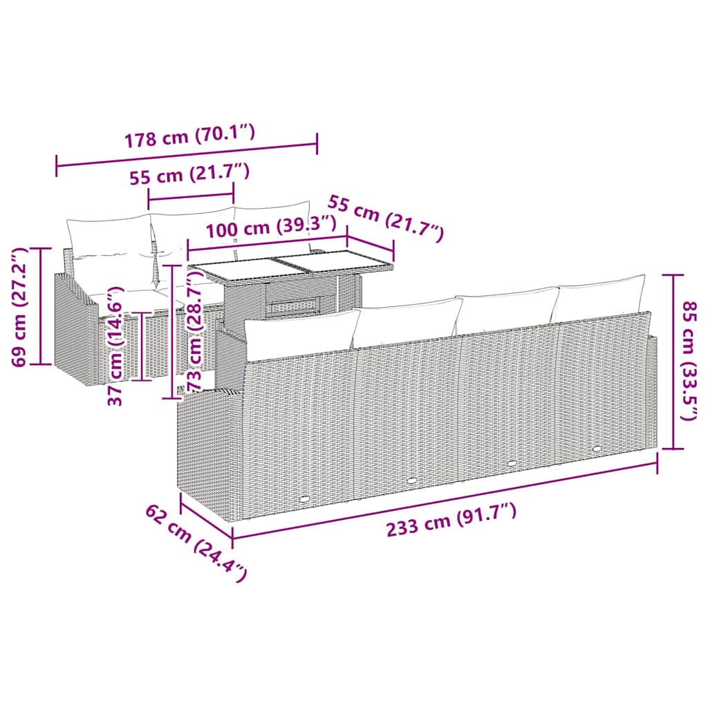 Gartensofa-set 8 stk. Grau Poly-Rattan