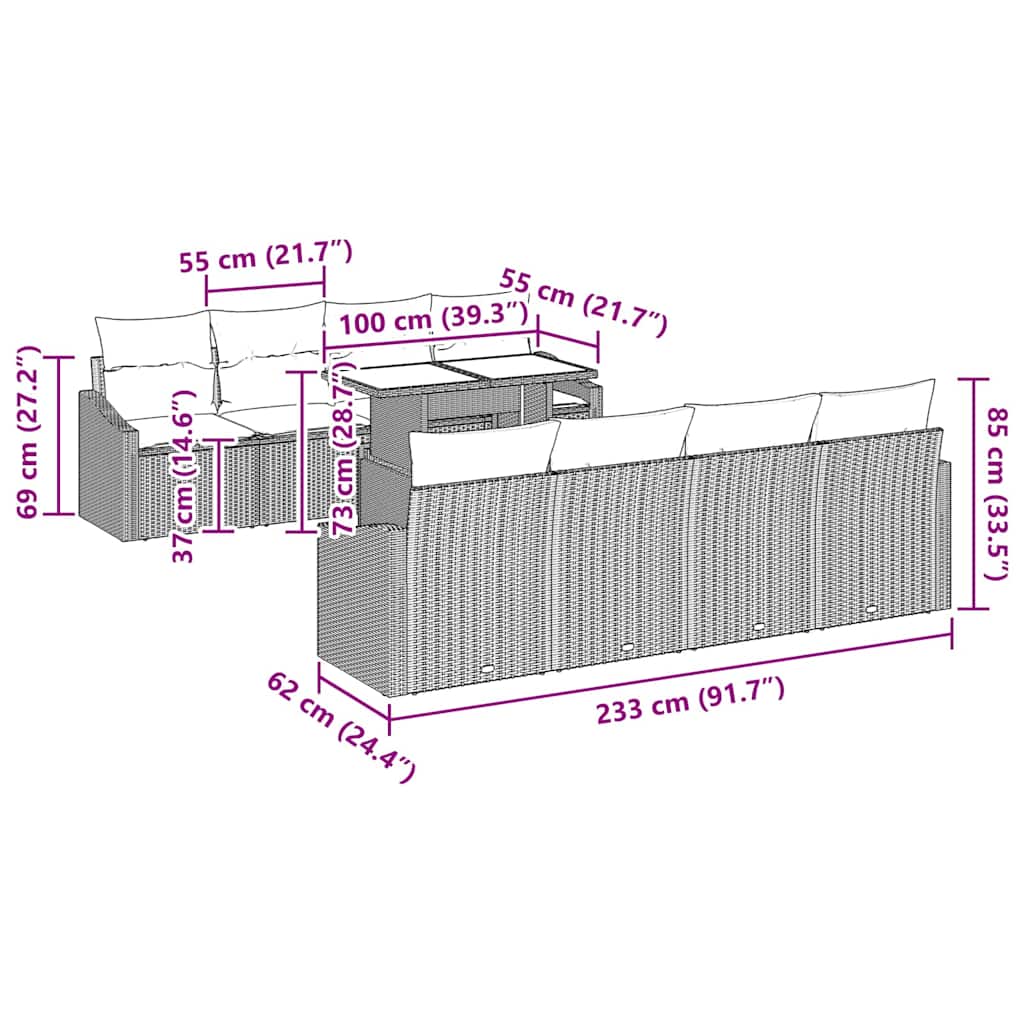 Gartensofa-set 7 stk. Grau Poly-Rattan