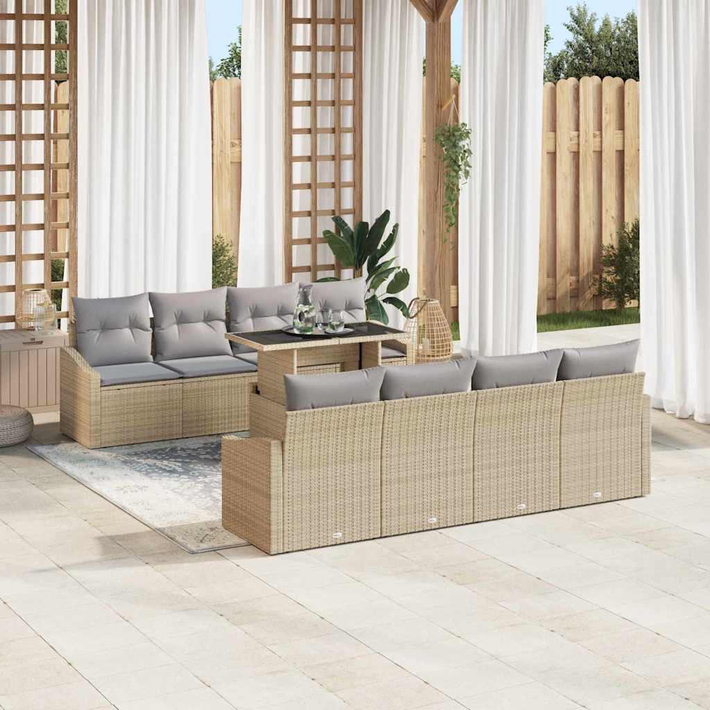 Gartensofa-set 7 Stk. Beige und Hellgrau Poly-Rattan