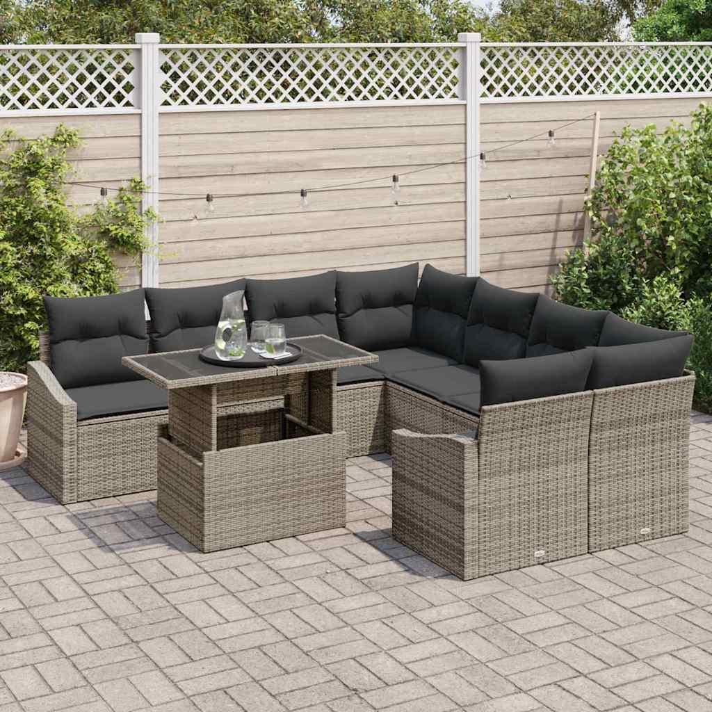 Gartensofa-set 9 stk. Grau Poly-Rattan